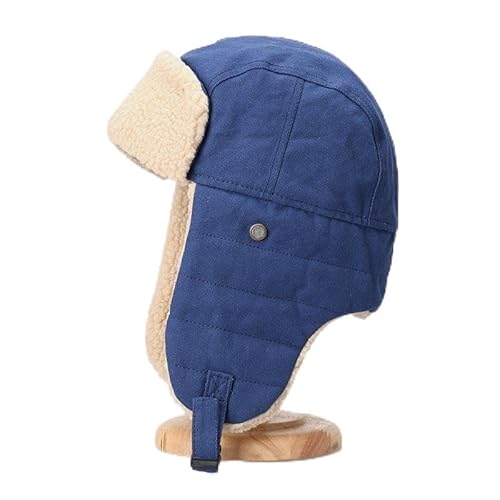 Winter Trapper Hats Winter Earflap Bomber Hats Fur Thickened Warm Russian Hat Cycling Skiing Outdoor Windproof Wool Ear Flap Ear Flap Bomber Hats for Outdoor Skating Skiing Hi (Color : Style2 - Blue
