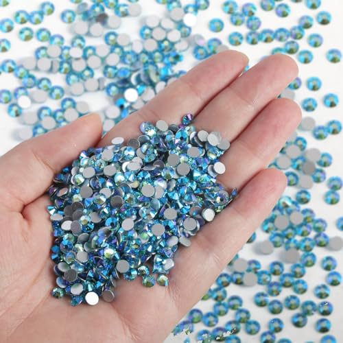Image of Beadsland Flat Back Crystal Rhinestones Bulk, Aquamarine AB, SS16, 14400pcs | Flatback Glass Gems for Nails Crafts Clothes DIY Decoration, Glue Fix, 3.8-4.0mm