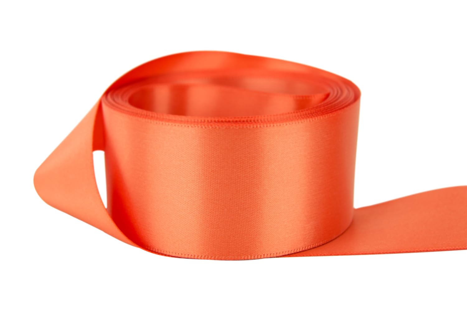 Ribbon Bazaar Double Faced Satin - Premium Gloss Finish - 100% Polyester Ribbon for Gift Wrapping, Crafts, Scrapbooking, Hair Bow, Decorating &amp; More - 5/8" Coral 50yd Spool