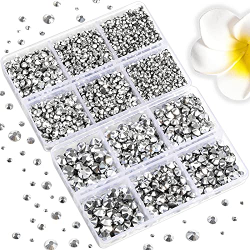 Image of 6736pcs Hotfix Rhinestones Flatback,Silver Rhinestones for Crafts Clothes Mixed 5 Sizes, Hotfix Crystals with Tweezers and Wax Pencil Kit, SS6-SS30,Silver Hematite