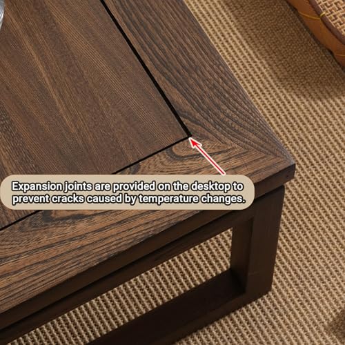 Table basse en bois massif d'orme meuble bas zen pour espace lumineux