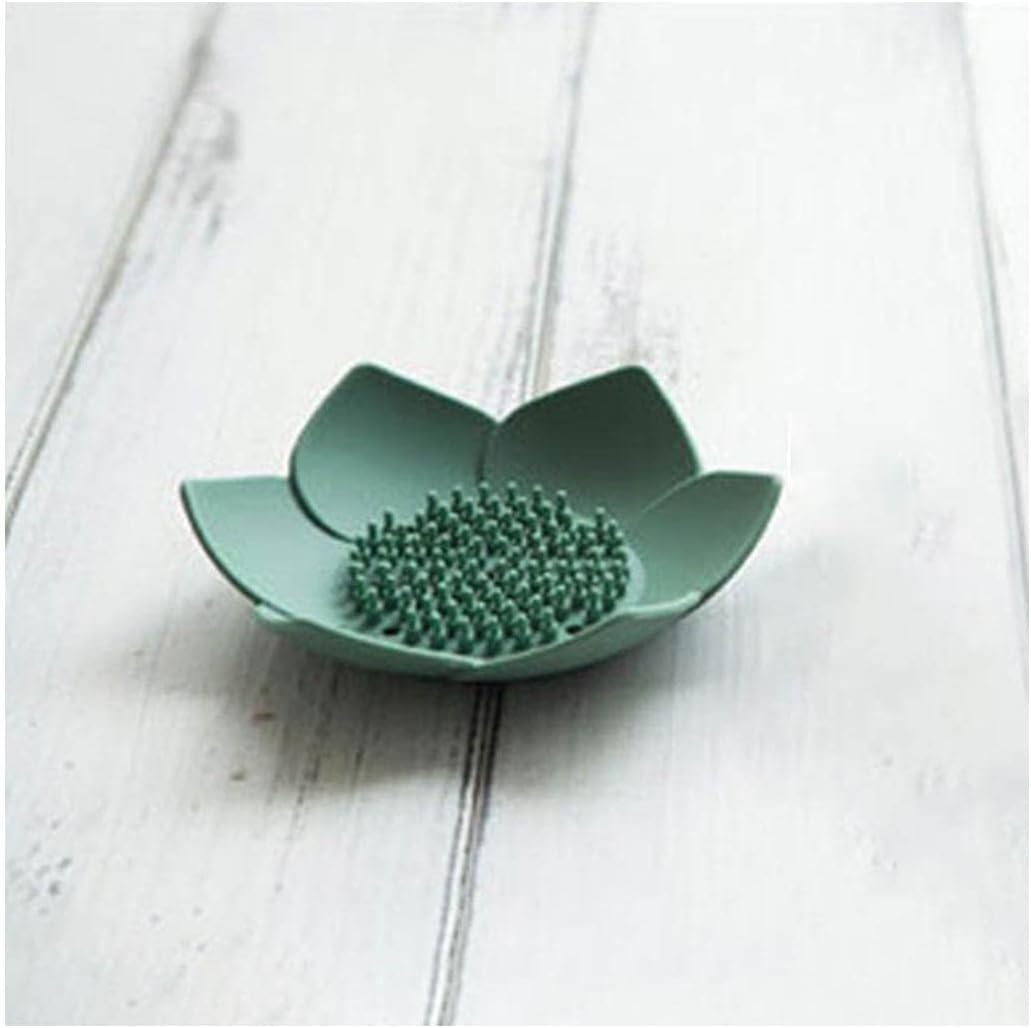 soap dish， Lotus Shape Soap Box with Drain Saver Dry Stop Mushy Tray for Shower Bathroom Kitchen(B)