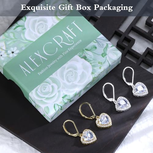 925 Sterling Silver 14K Gold Plated Heart Dangle Earrings, ALEXCRAFT Dangling Drop Earring for Trendy Women Leverback Earings Cubic Zirconia Hypoallergenic2