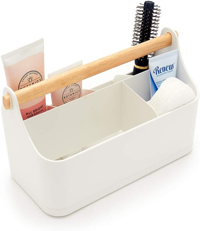 mDesign Under Sink Storage – Plastic and Wood Bathroom Caddy – Portable ...