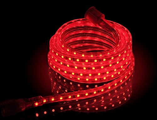 Image of CBConcept UL Listed, 65 Feet,Super Bright 18000 Lumen, Red, Dimmable, 110-120V AC Flexible Flat LED Strip Rope Light, Commercial Grade, Indoor Outdoor use, Ready to plug n shine