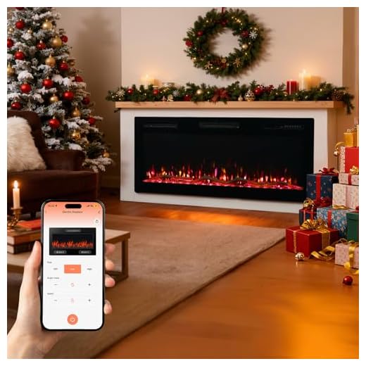 HOMAVO 50" Chimenea Eléctrica con Calefacción, 1000W/2000W Chimenea Decorativa, 12 Colores de Llama 3D, 12 Colores de Fuego de Madera, Control Remoto & App, Incluido Mueble Chimenea