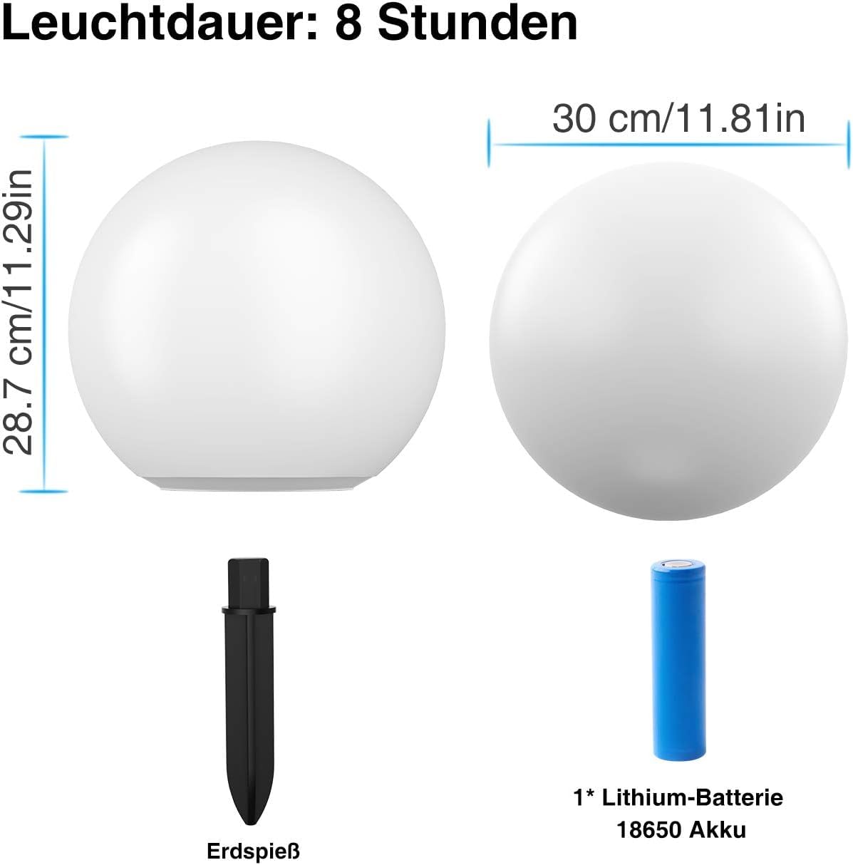 infray Solarlampen für außen, Solarleuchten für außen, Solar Gartenleuchten 30cm Solarkugel mit 9 Modi Leuchte, IP67 Wasserdicht LED Solarleuchten