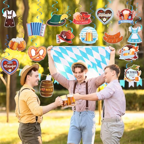 JUNEBRUSHS Oktoberfest Deko Set - 33 Stück Banner, Girlande, Flagge, Deckenhänger für Bayrisch Party