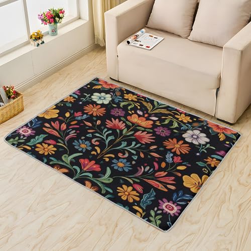 Tapete decorativo floral boho lavable 7x8 negro miniatura 2
