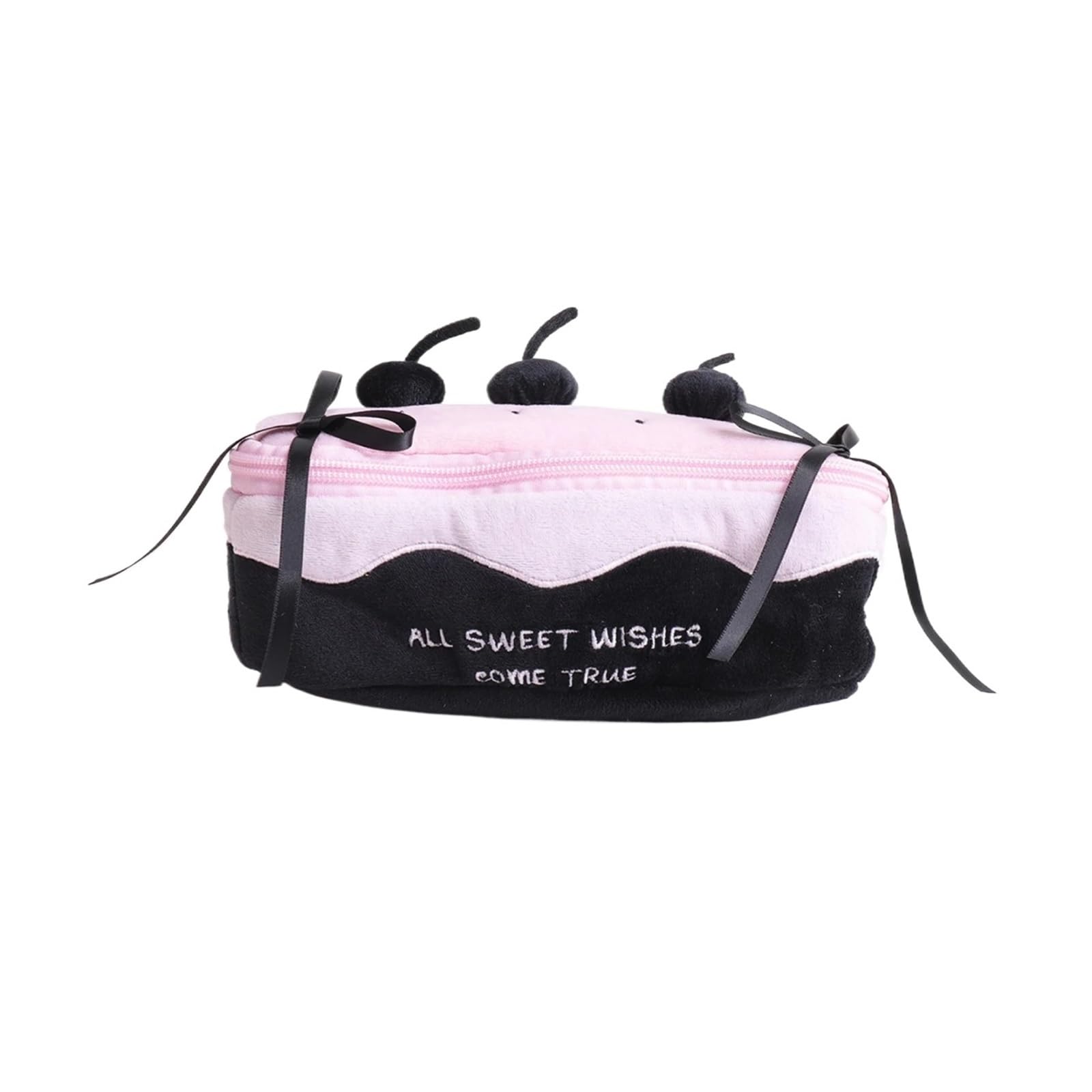 Borsa portapenne in peluche con ciliegia for l'ufficio scolastico | Grande capacità, design for torte, decorazione multifunzionale e carina(Black)