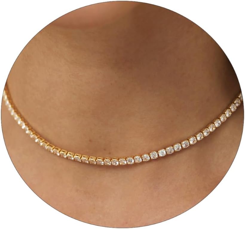 CAROVO Gold Necklace for Women,Dainty Gold Necklaces 14k Gold Plated Diamond Necklaces Cute CZ Solitaire Choker Necklaces for Women Simple Cubic Zirconia Pendant Necklace Trendy Jewelry Gifts