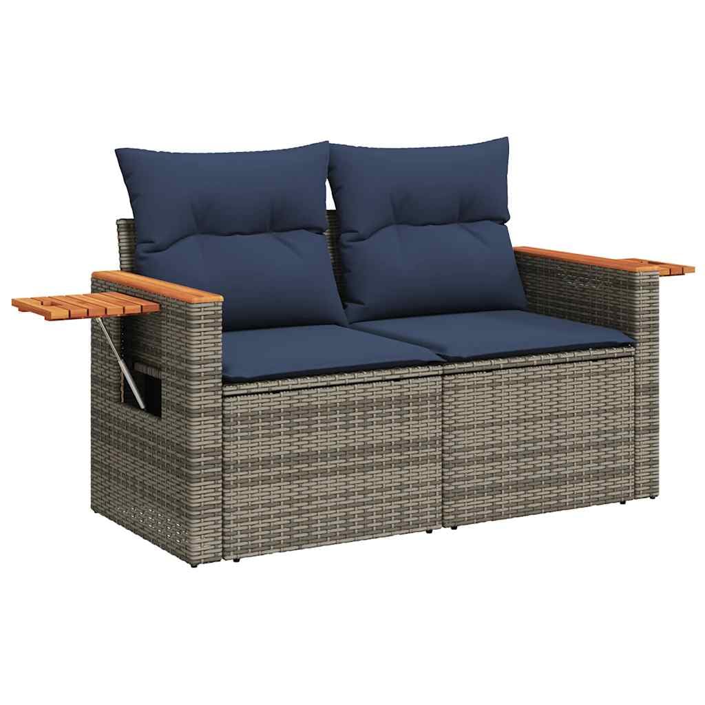 Set Divani da Giardino 5 pz in Polyrattan Grigio con Cuscini | Salotto modulare da esterno per terrazzo o patio con tavolino integrato e cuscini sfoderabili per momenti di relax.