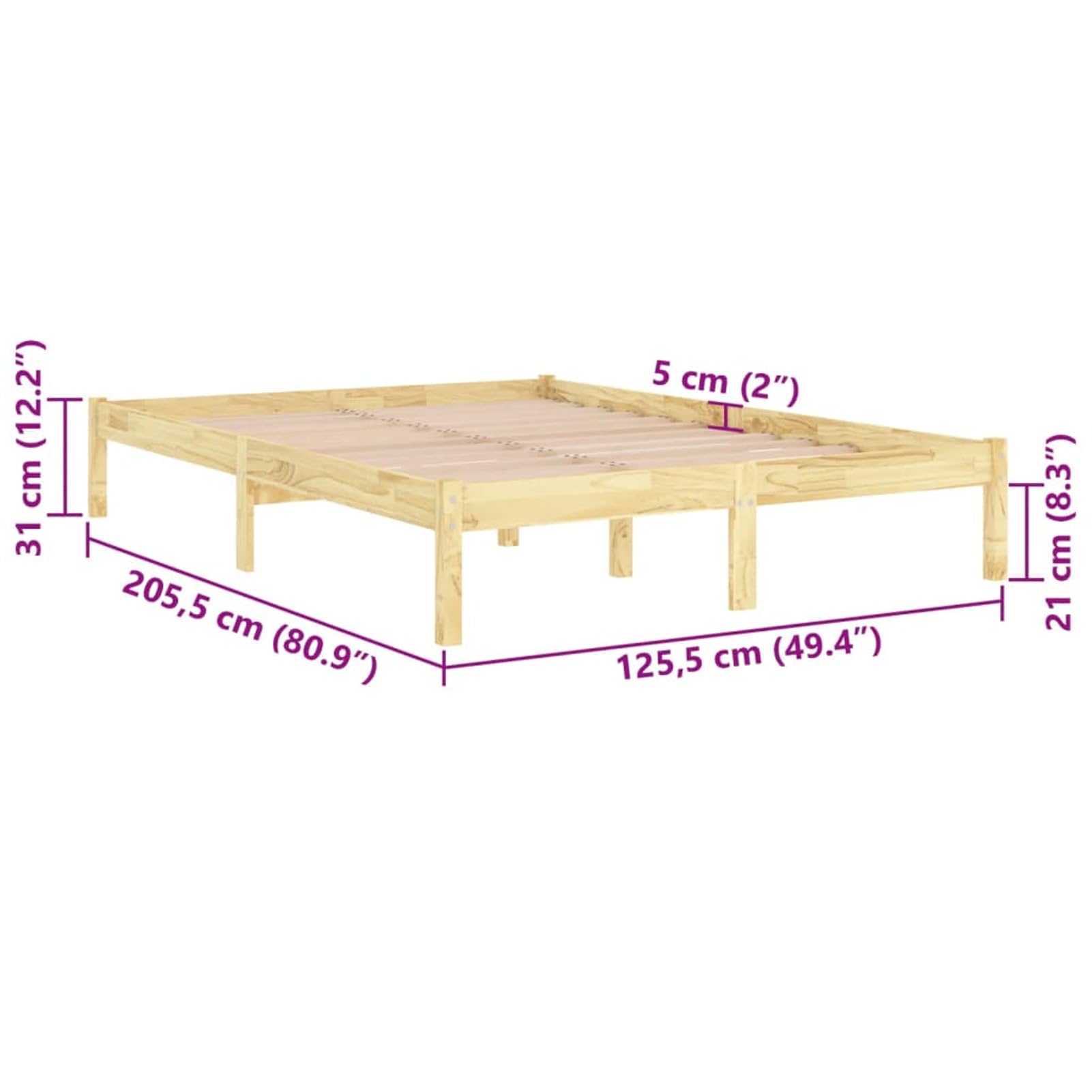 ATOMSTACK MAKER Letto in legno massello di pino naturale, 120 x 200 cm, con rete integrata, struttura robusta senza trattamento chimico, ideale per camere da letto moderne e classiche (montaggio