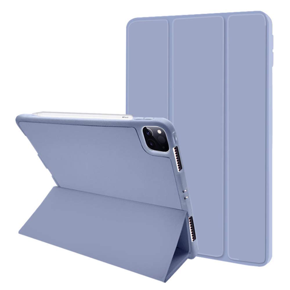 Tablet Case for New iPad Pro 11 Case 2020 With Pencil Holder, Full Body Protective Rugged Shockproof + Trifold Stand + Auto Wake/Sleep Cover（ Purple ）