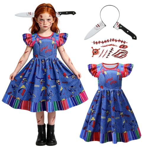 ADREIT Kids Killer Doll Costume Halloween Horror Doll Outfits Movie Cosplay