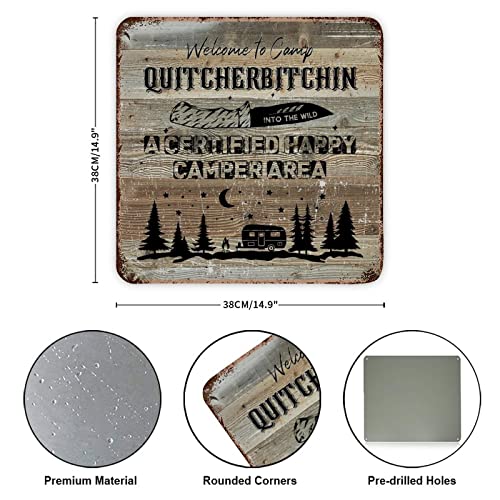 Vintage Metal Sign Plaque Welcome To Camp A Certified Happy Camper Area Adventure Camping Life Weathered Home Home Sign Plaque Retro Metal Art Prints For Outdoor Man Cave Decor Room Decor 15X15 Inch #TOP1