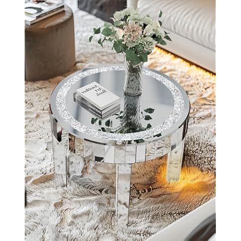 Artloge Mirrored Coffee Table with Glitter Edge Cover
