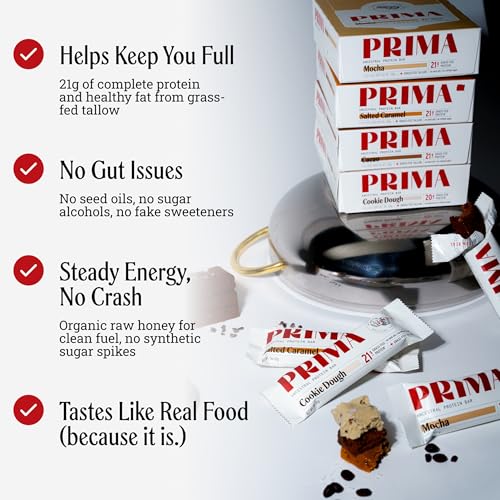 Prima Ancestral Protein Bar | 21g Grass Fed Whey + Collagen | Beef Tallow, Raw Honey | Seed Oil Free | Cacao - 7 Pack - Image 5