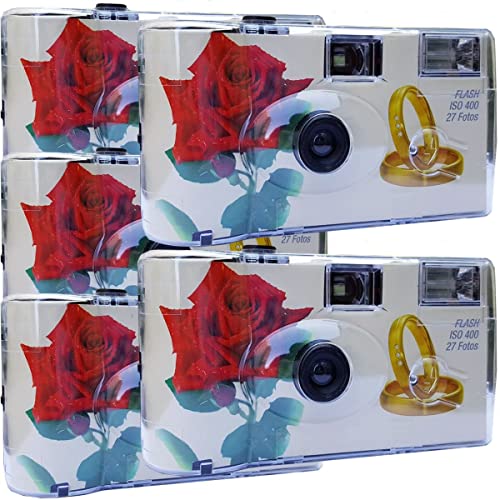 5x Photo PORST Disposable Camera Edition Love Kult, Rainbow with Hearts, with Flash, Batteries and Film (5-pack, 27 shots each, Color, 35mm, Automatic, Disposable Camera
