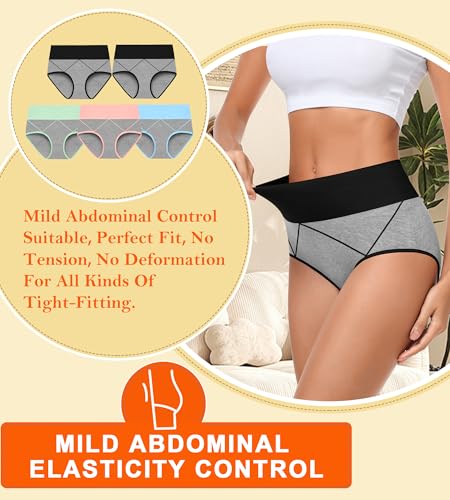MISSWHO Womens High Waisted Cotton Underwear Full Coverage Soft Double-Layer Waistedband Panties (Regular & Plus Size)3