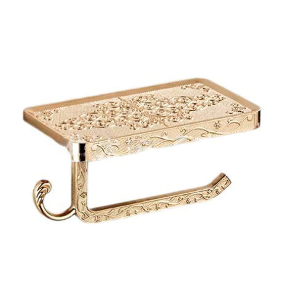 Vintage Paper Towel Holder with Cellphone Shelf for Bathroom, Wall Mount Anti-Rust Aluminum Paper Towel Rack (Gold)