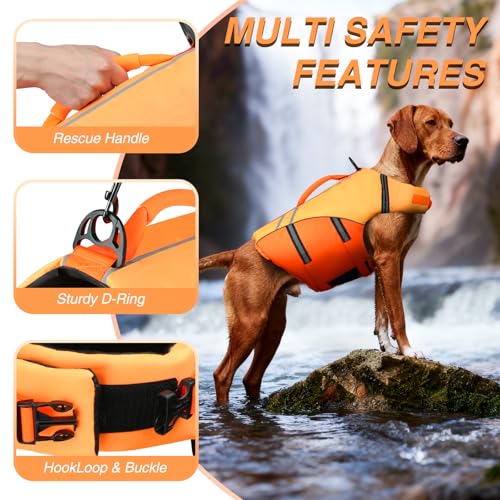 VIVAGLORY Sports Style Hundeschwimmweste, Rettungswesten Für Hunde Bootfahren, Auftrieb & Schwimmhilfe, Schwimmweste, M, Dunkelorange