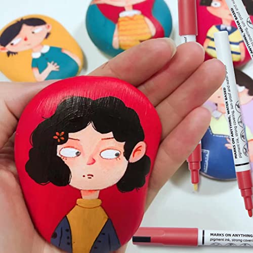 Martcolor Red Paint Pens - 6 Pack Acrylic Paint Marker For Rock Painting, Stone, Wood, Canvas, Glass, Metal, Metallic, Ceramic, Tire, Paper, Drawing, Highlight Water-Based Paint Sets #TOP4