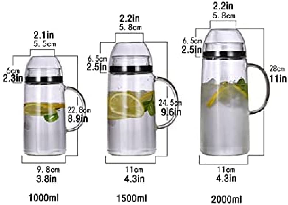 Großer Glaskrug Mit Griff Und Deckel, Glas-Kaltwasserkocher,Versiegelte Karaffe Mit Silikon-Dichtring Für Milch, Saft, Hausgemachte Getränke-1.5L