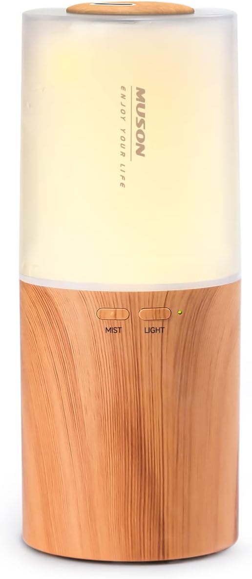 musonRechargeable Mini Essential Oil Diffuser Aroma Cool Mist Humidifier for Car Office Sleep Travel, Ultrasonic Aromatherapy Diffuser with Warm Night Light, Auto Shutoff/USB & Battery Powered