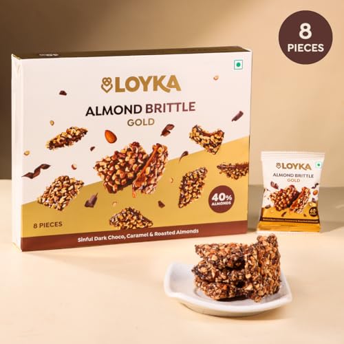 Loyka Almond Brittle Gold Choco Box - 8 pcs 116gm | Premium Chocolate Gift Hamper | Chocolate & Nut Dryfruit Delicacy | Roasted California Almonds (40%), Dark Choco & Salted Caramel | Any-time snack 2 51i1G24cwyL