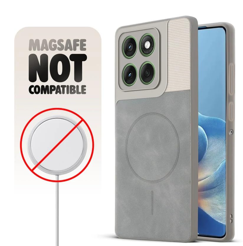 Image of Bintage CASE Dual-Leather Mac Safe Design Phone Case| Soft Touch Finish | Full Camera Protectection Back Cover Compatible for Motorola Moto Edge 60Pro 5G - White & Matelic Grey
