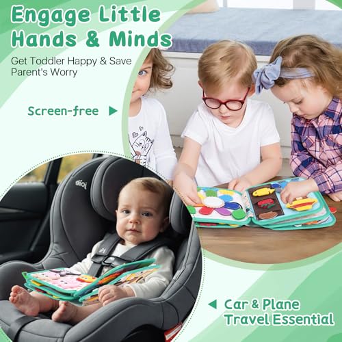 Image of Cobelae Busy Book for Toddlers 1-3, Montessori Toys for 1 Year Old | Felt Toddler Busy Board, Travel Toys for 1-3, Sensory Learning Quiet Activity Book, Gifts for Baby Age 1+