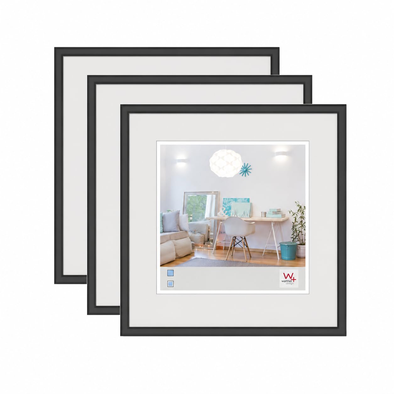 walther design Bilderrahmen schwarz 15x15 cm 3er Pack New Lifestyle Kunststoffrahmen KV150B3