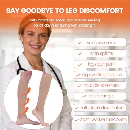 Image of BSERA Calf Compression Sleeve Women, 2 Pairs 20-30mmHg Footless Compression Socks for Swelling Shin Splints Varicose Veins