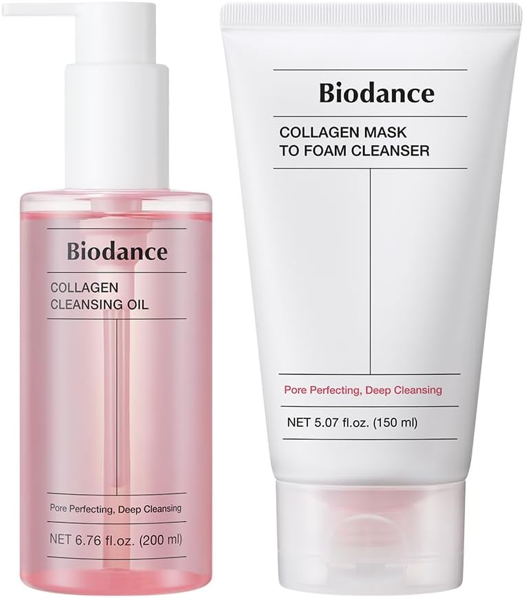 Collagen Cleansing Duo: 2-in-1 Pore Mask to Foam Cleanser & Gentle Cleansing Oil Set, Facial Wash and Makeup Remover for Sensitive Skin, Korean Skin Care, Skin Care Set
