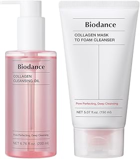 Collagen Cleansing Duo: 2-in-1 Pore Mask to Foam Cleanser & Gentle Cleansing Oil Set, Facial Wash and Makeup Remover for Sensitive Skin, Korean Skin Care, Valentines Day Gifts for Her