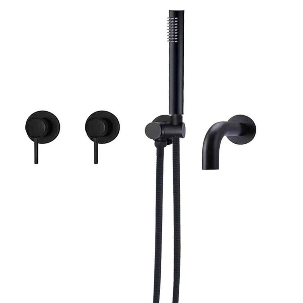 OZBMA Shower Set Tub Taps, Wall Mounted Brass Matte Black Taps Double Handle Bathtub Mixer with Faucets and Handheld Shower,