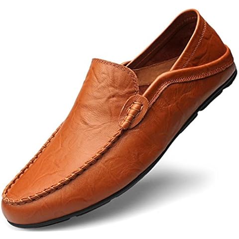 Go Tour Men's Premium Genuine Leather Casual Slip On Loafers Breathable Driving Shoes Fashion Slipper Brown 10/45 Cover