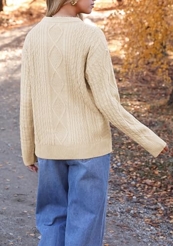Image of Zeagoo Cable Knit Sweater Women Crewneck Long Sleeve Sweater 2024 Fall Chunky Vintage Pullover Tops