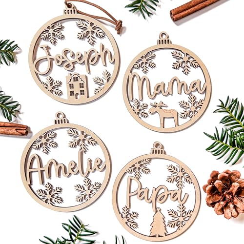 Personalisierte Weihnachtskugel mit Name aus Holz - Christbaumkugel...