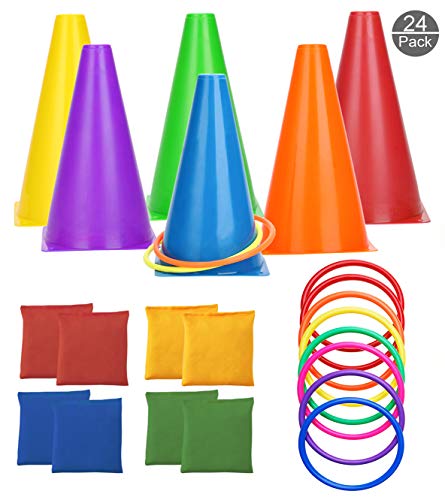 OOTSR [24 Pack] Weichen Verkehr Kegel Sitzsack Ring Toss Spiele Set - Sport Party Spiele Set für Indoor Outdoor Familie Garten Spiel Sport Day Games Supplies