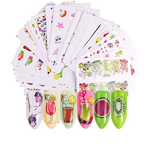 NAIL ANGEL 40 Sheets Nail Art Water Decals Water Transfer Sticker Fruit Ice Cream Cake Drinks Different Pattern Water Decal Manicure (40sheets) 10038