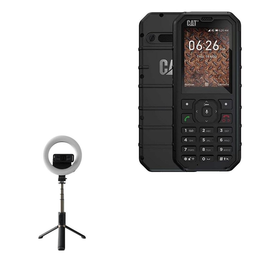 BoxWave Stand and Mount Compatible with CAT B35 - RingLight SelfiePod, Selfie Stick Extendable Arm with Ring Light - Jet Black