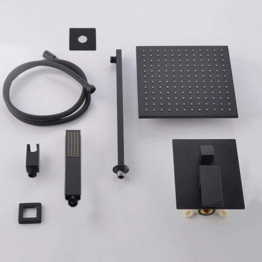 Set doccia quadrato nero – 25,4 cm sistema doccia a parete in rame anticalcare per un'esperienza di lusso in bagno e un comfort simile a una spa