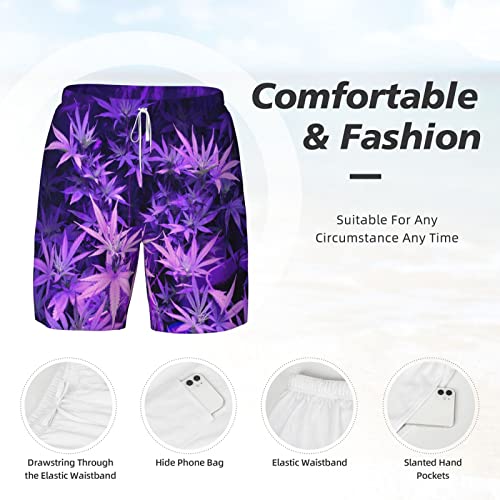 Purple Weed Marijuana Leaf Men's Double Layer Swim Trunks Beach Shorts with Compression Liner Swimwear4