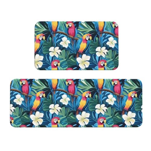 GVYGVY Antifatigue Kitchen Mats for Floor 2 Piece - White Flower Cherry Print Kitchen Rugs Washable, Non Slip Runner Rug Standing Mat for Office/Bathroom/Laundry/Home Decor and Accessories