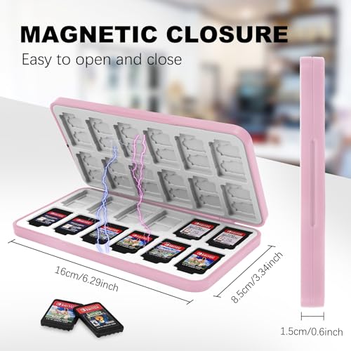 Image of FYY Nintendo Switch Game Case Holder for Switch 2 Cartridge Case with 24 Game Card Slots & 48 Micro SD Card Slots, Hard Shell, Silicone Lining Pink
