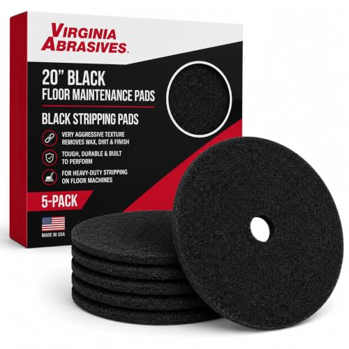 Black Floor Maintenance Pads, Heavy-Duty Stripping & Scrubbing, 20", 5 Pack