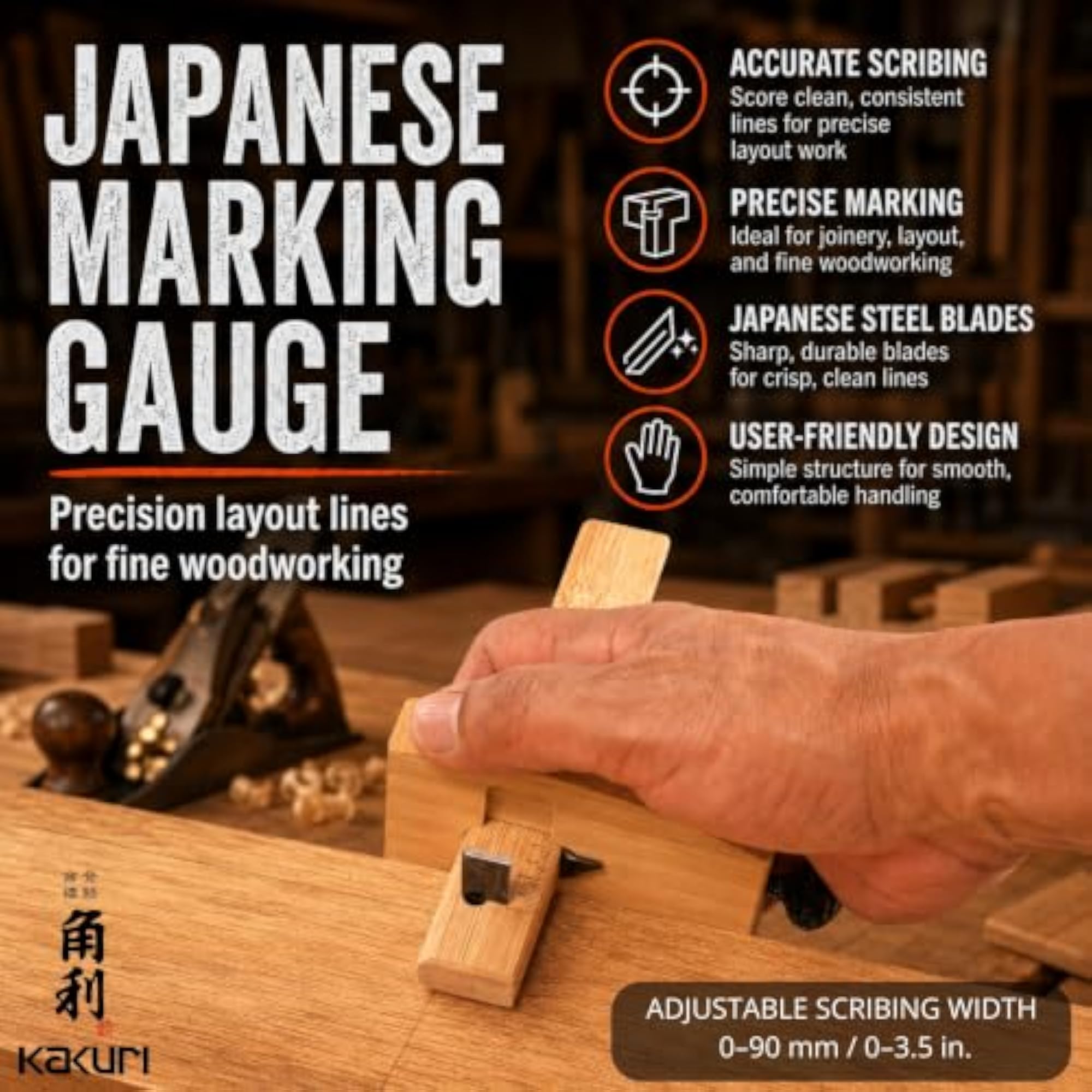 Japanese Wood Marking Gauge Tool, 3.5 / 90mm