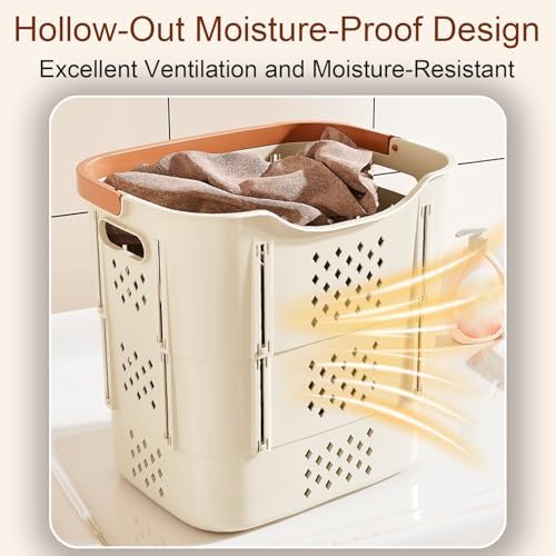 Collapsible Gray Laundry Basket with Handles, Large Portable Plastic Hamper for Dirty Clothes, Includes Small Underwear Basket - Ideal for Home & Travel